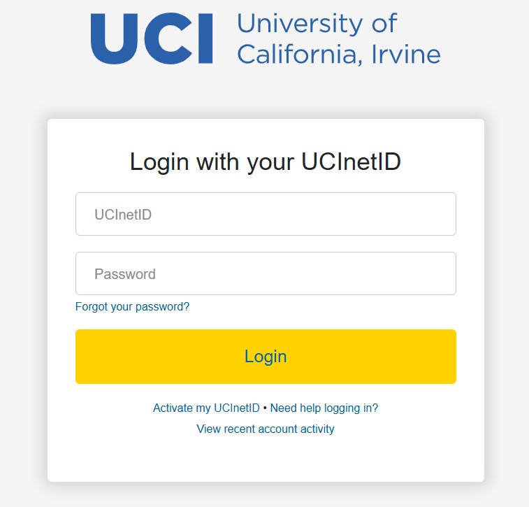 UCI Webreg login page screenshot.