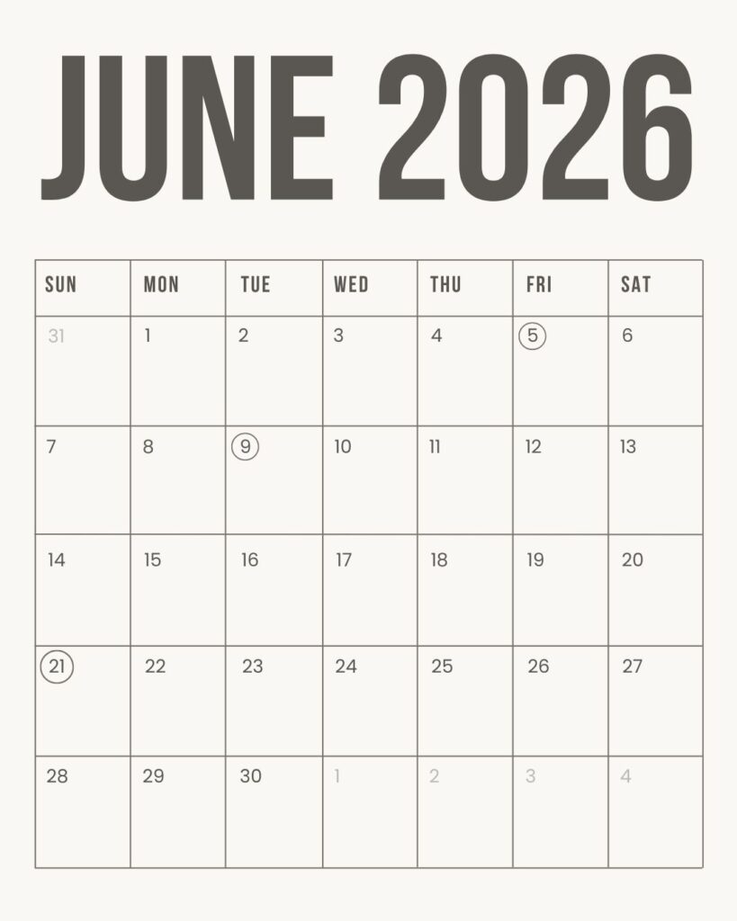 June 2026 Calendar Printable.