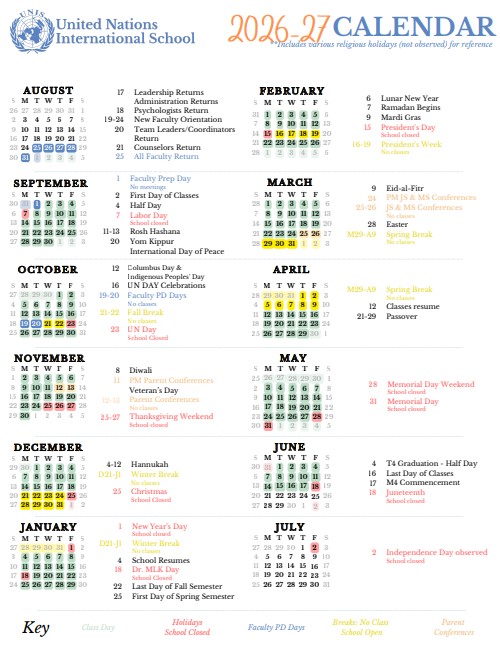 UNIS Calendar 2026-2027.